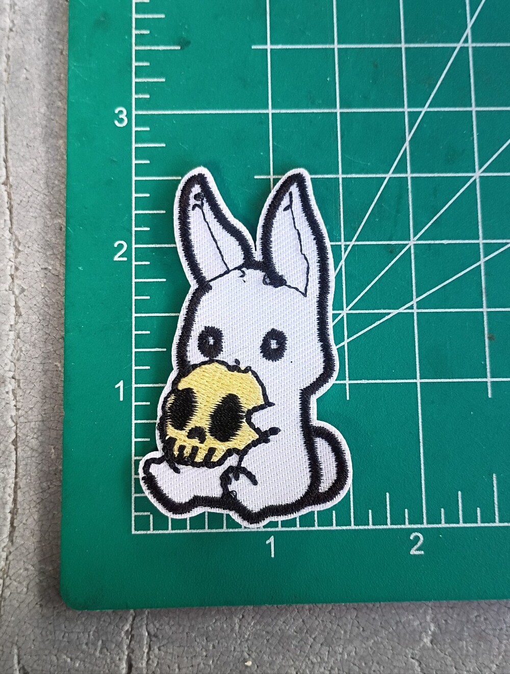 White Bunny Patch with Yellow Skull